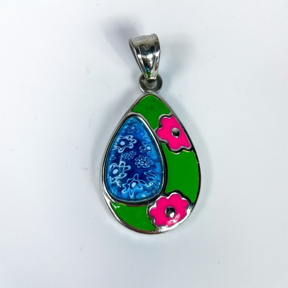Karis Murano Blue Glass Stainless Steel Kitsch Drop Pendant